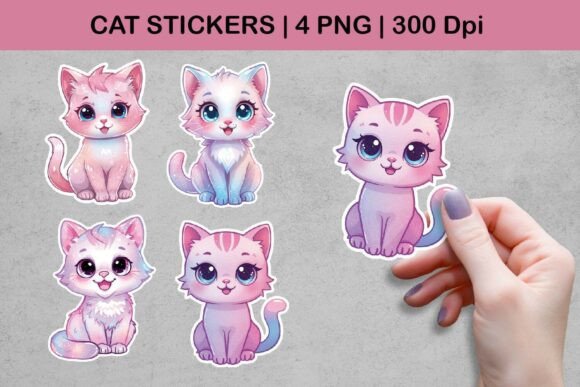 Download Cat Stickers | Cute Pastel Cat PNG Set - Pastel Collection