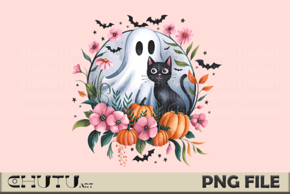 Download Pastel Ghost Cat PNG - Halloween Floral - Pastel Collection