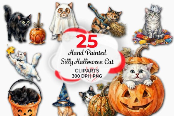 Download Hand Painted Silly Halloween Cat Clipart - Halloween Collection
