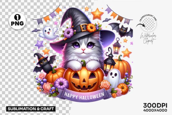 Download Halloween White Cat Happy Halloween PNG - Halloween Collection