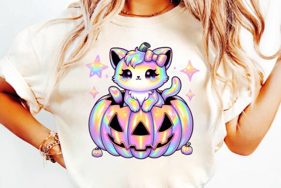 Download Iridescent Halloween Cat with Pumpkin - Halloween Collection