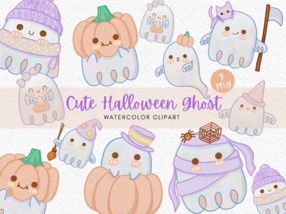 Download Cute Halloween Ghost Watercolor Clipart - Halloween Collection